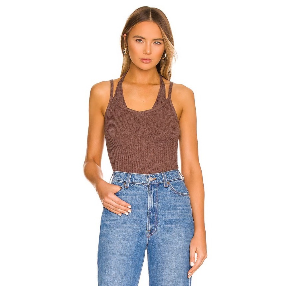 Pistola Louise Halter Two Layer Sweater Tank Mocha Brown Ribbed S Earthy Boho